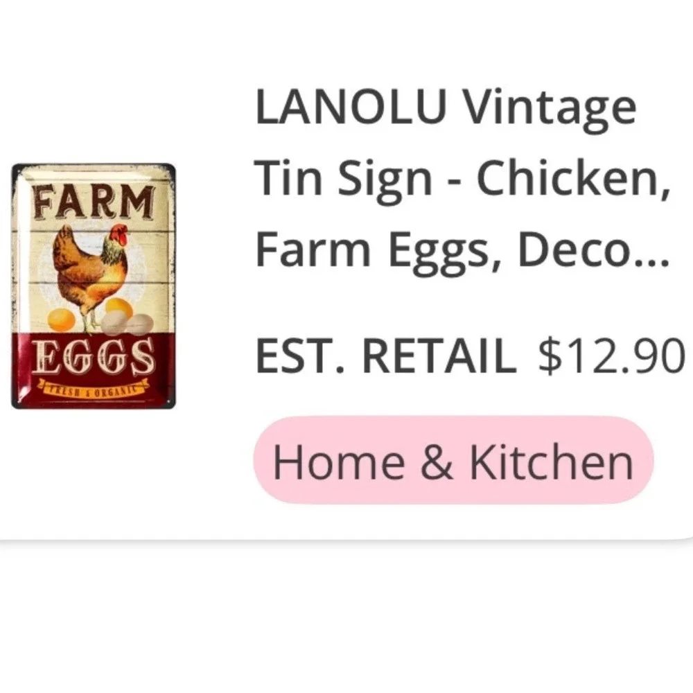 LANOLU Vintage Tin Sign Farm‎ Eggs Chicken Fresh Organic Metal Wall Decor 20270